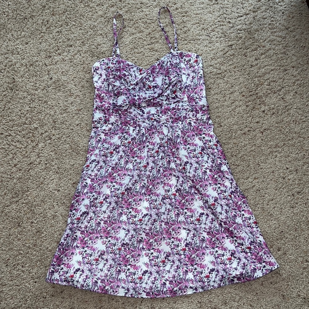 Express Purple and White Floral Smocked Convertible Sun Dress Women's Size 8